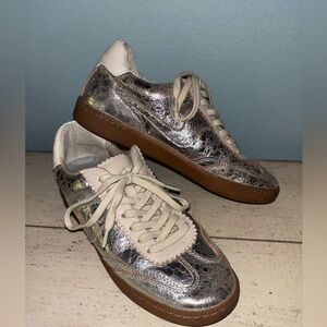 Dolce Vita Silver Metallic Lace-Up Sneakers with Brown Gum Sole
